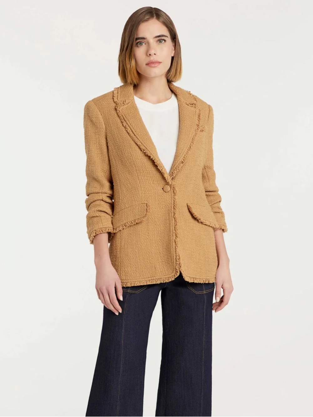 Cinq à Sept Frayed-Trim Textured Blazer in Camel Brown - Picture 9 of 9